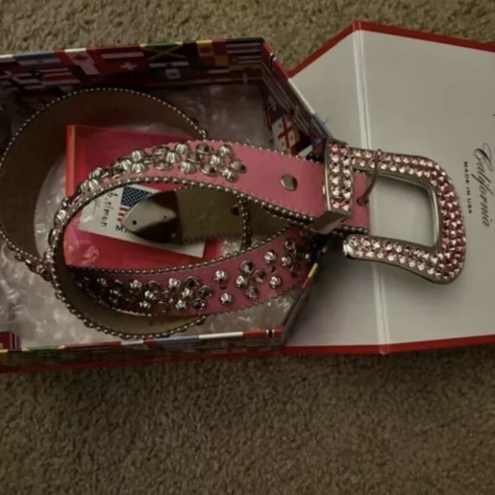 B.B. Simon Pink and Silver Rhinestone Belt - Picture 2 of 5